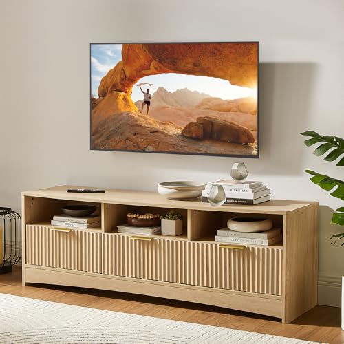Nature Oak TV Stand with Drawers and Open Shelf H799