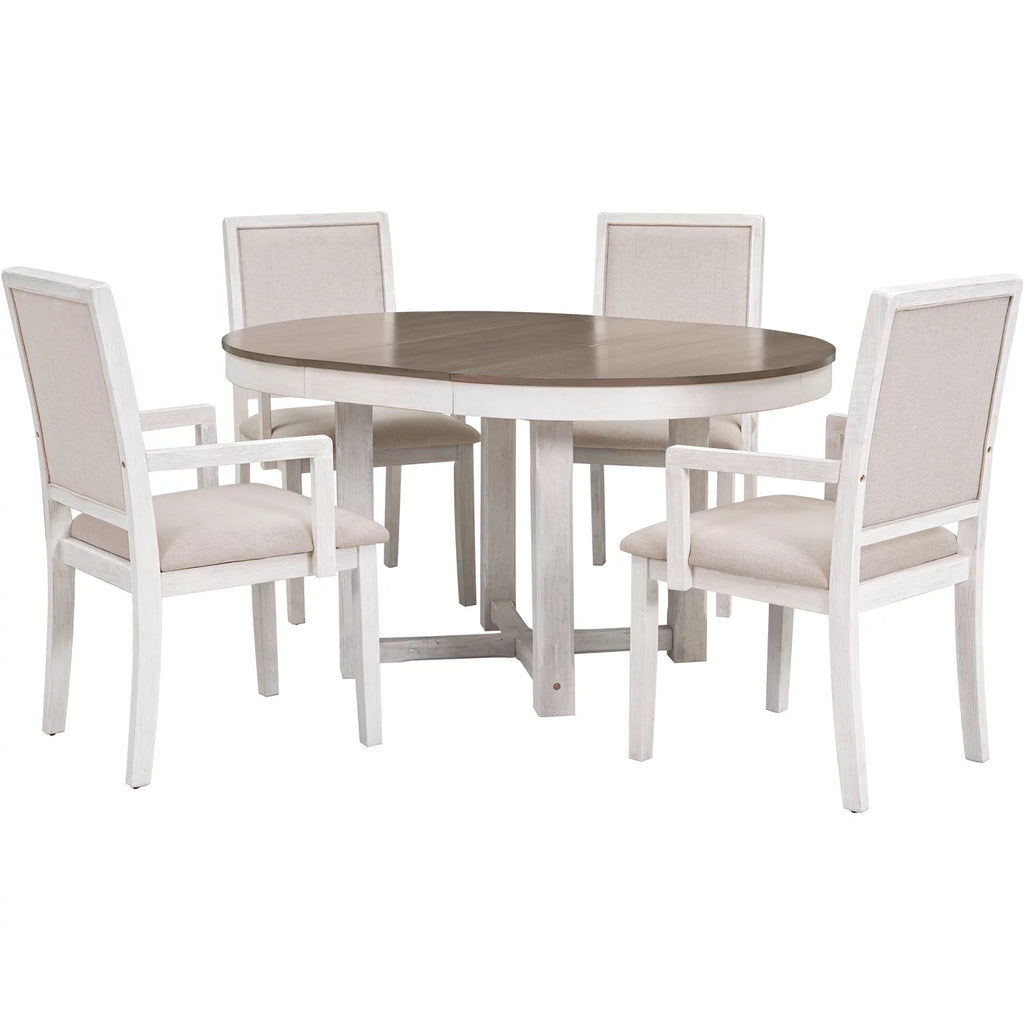 5 Piece Round Extendable Wood Dining Table Set with 4 Upholstered Chairs M852