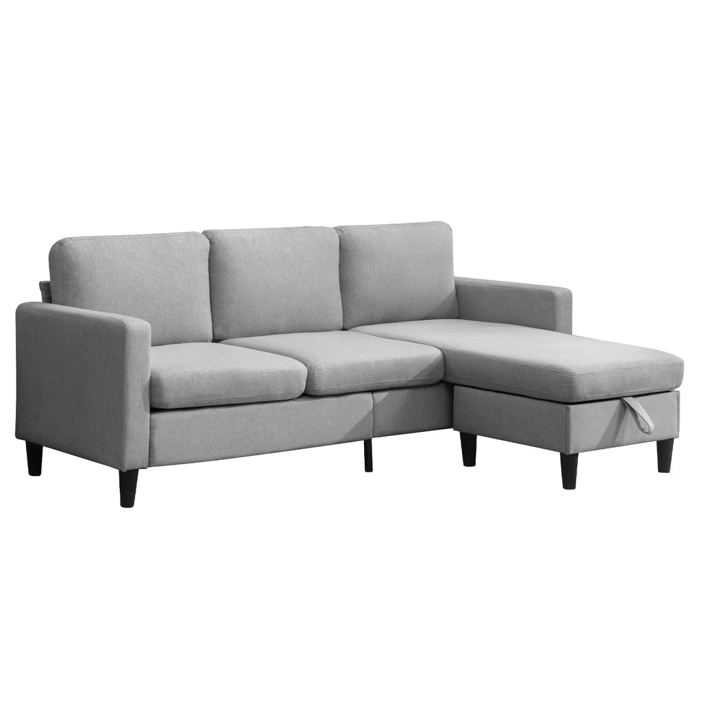 Modern Sectional Sofa with Movable Storage Ottoman Dark Grey T6381