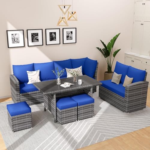 7 Piece Outdoor Patio Furniture Set with Plastic Wooden Table L44729
