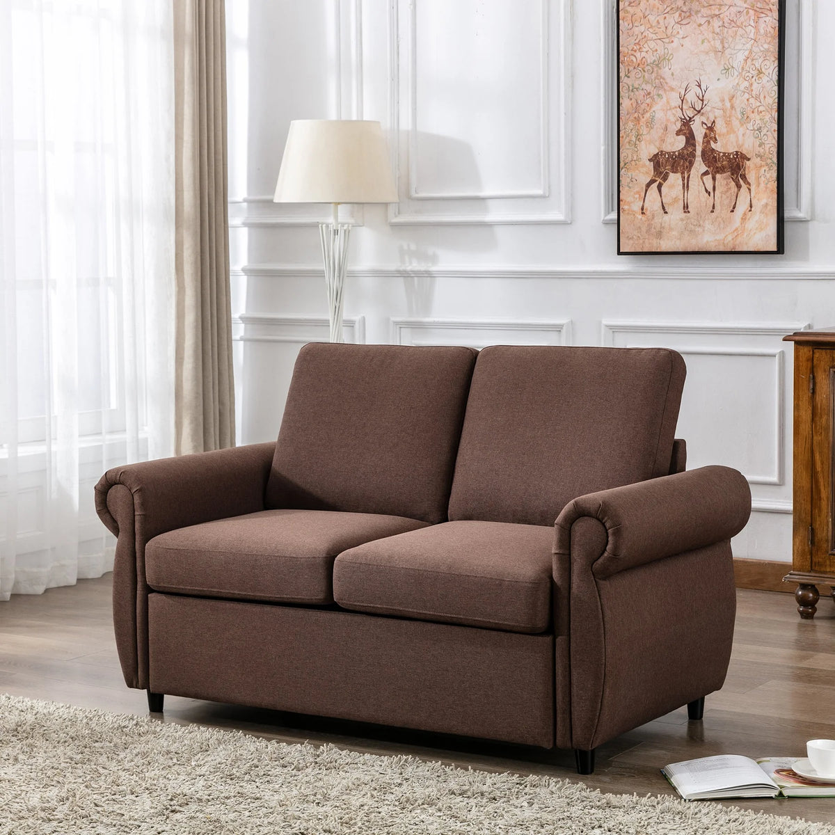 Brown Twin Size Pull Out Sofa Bed T7994