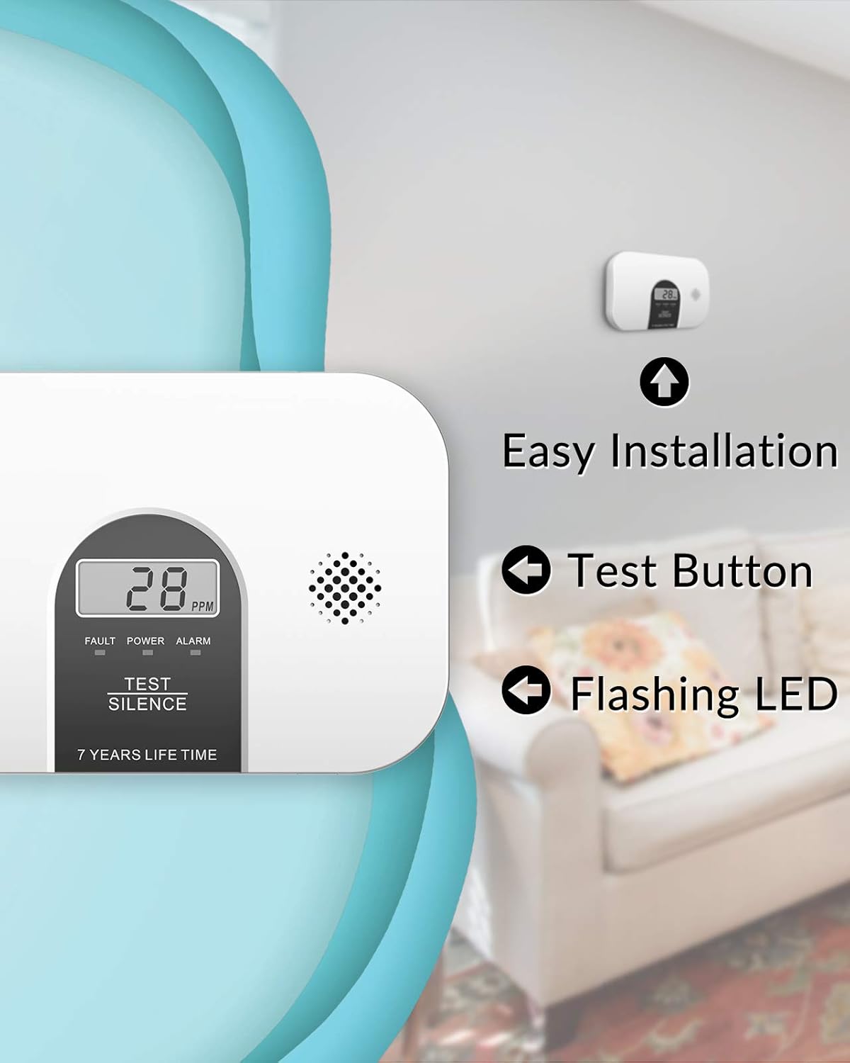 Carbon Monoxide Alarm Detector with LCD Digital Display, 4 Packs P36235