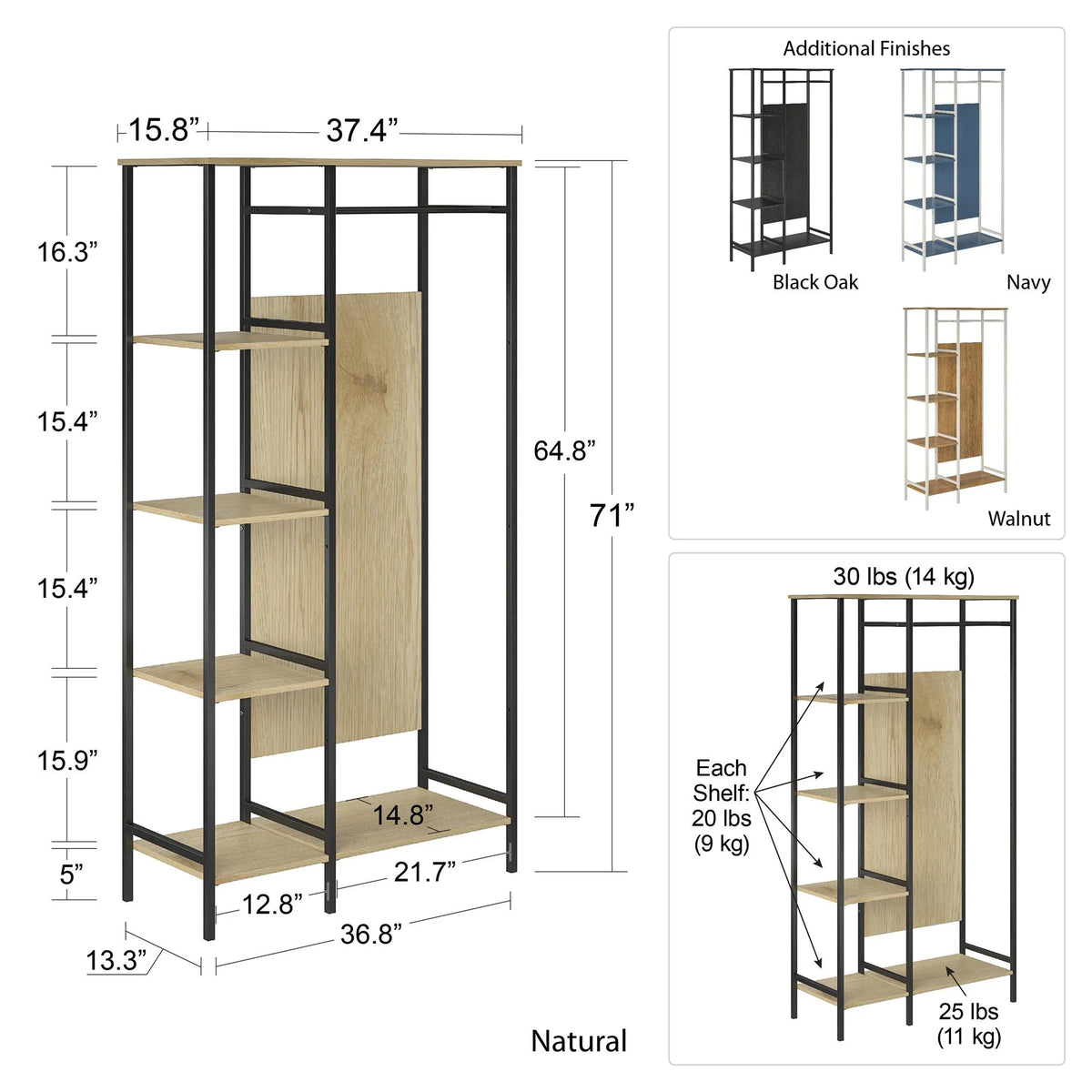 Walnut Open Wardrobe L924