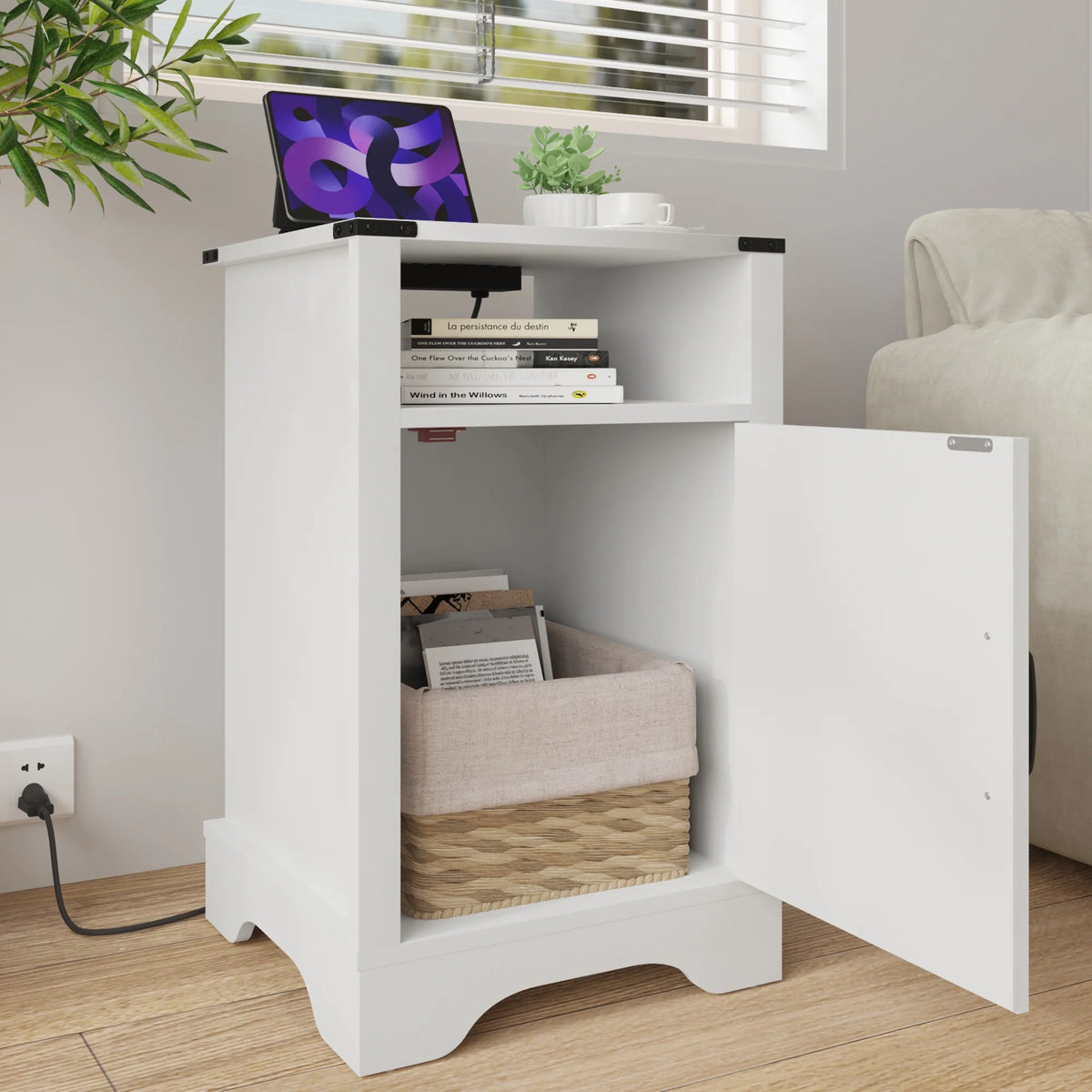 White Wood Nightstand B50179