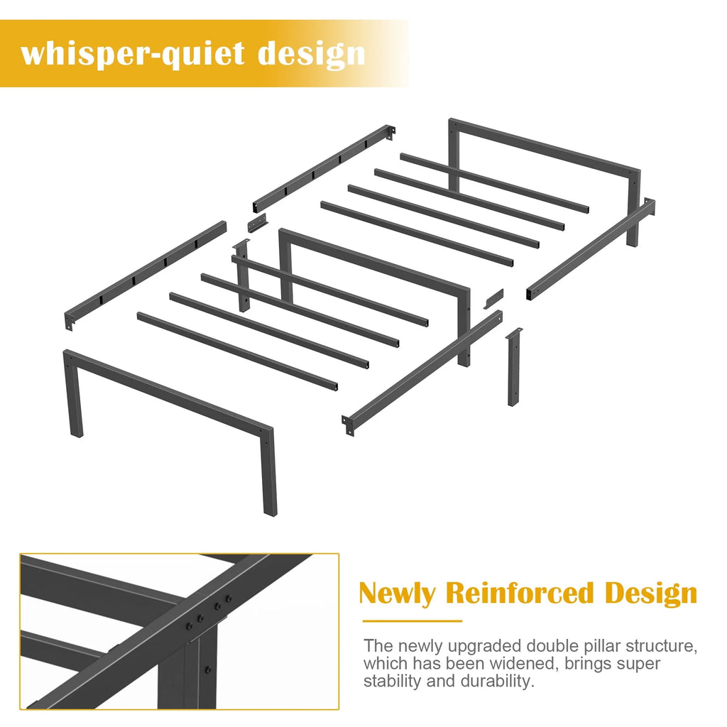 Heavy Duty Queen Size Metal Platform Bed Frame with 14 inch Under Bed Storage, Black B895