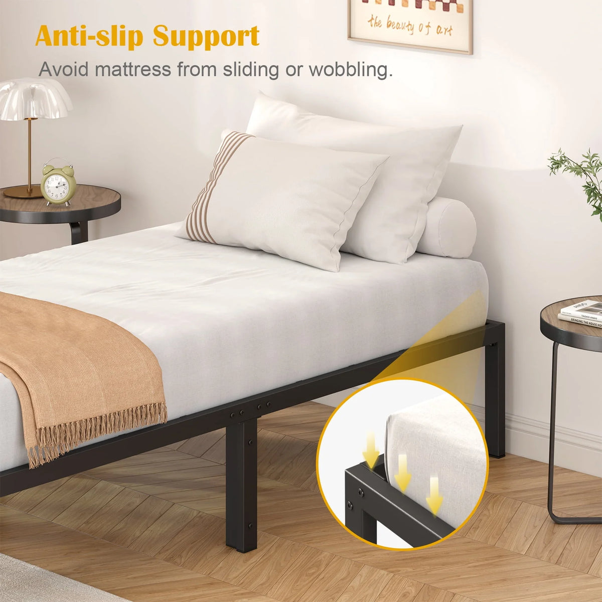 Heavy Duty Queen Size Metal Platform Bed Frame with 14 inch Under Bed Storage, Black B895