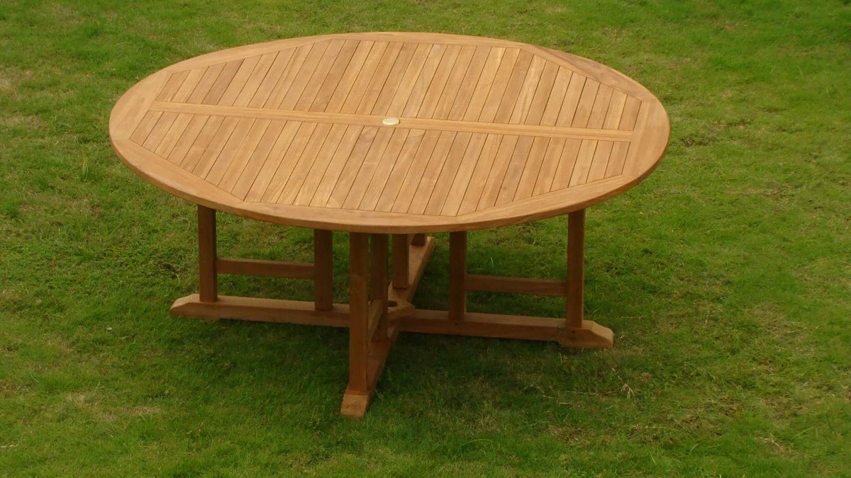 9 Pc Teak Dining Set with 72" Round Table and 8 Chairs N89415
