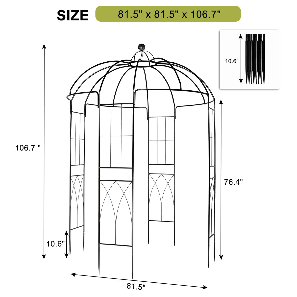 Black Outdoor Trellis Planter with Stakes O6781