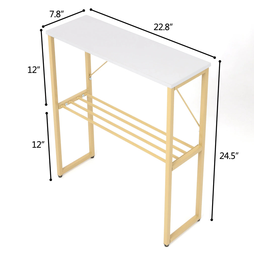 White Narrow Side Table with Shelf Z9949
