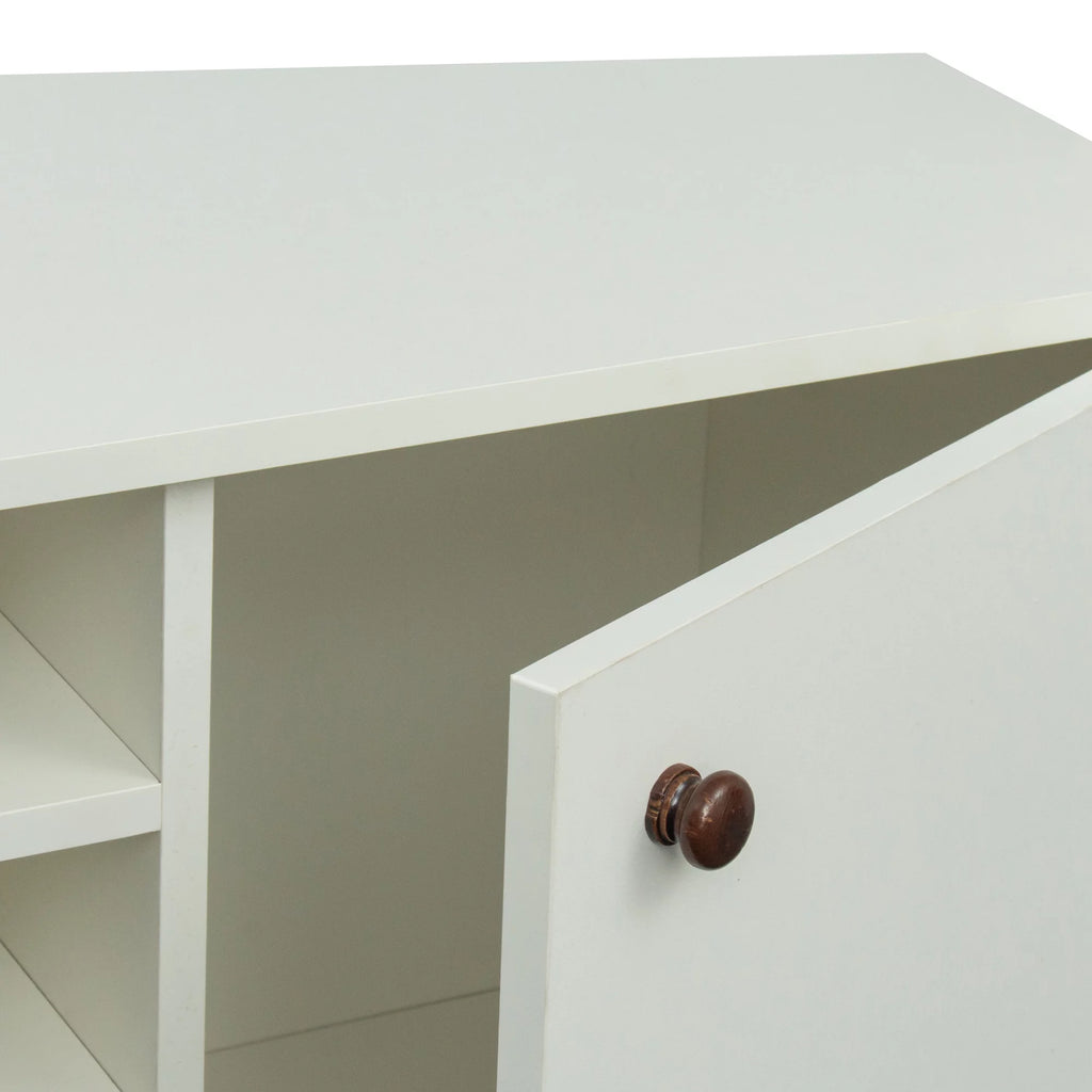 White Particle Board TV Stand with Storage and 2 Shelves M2896