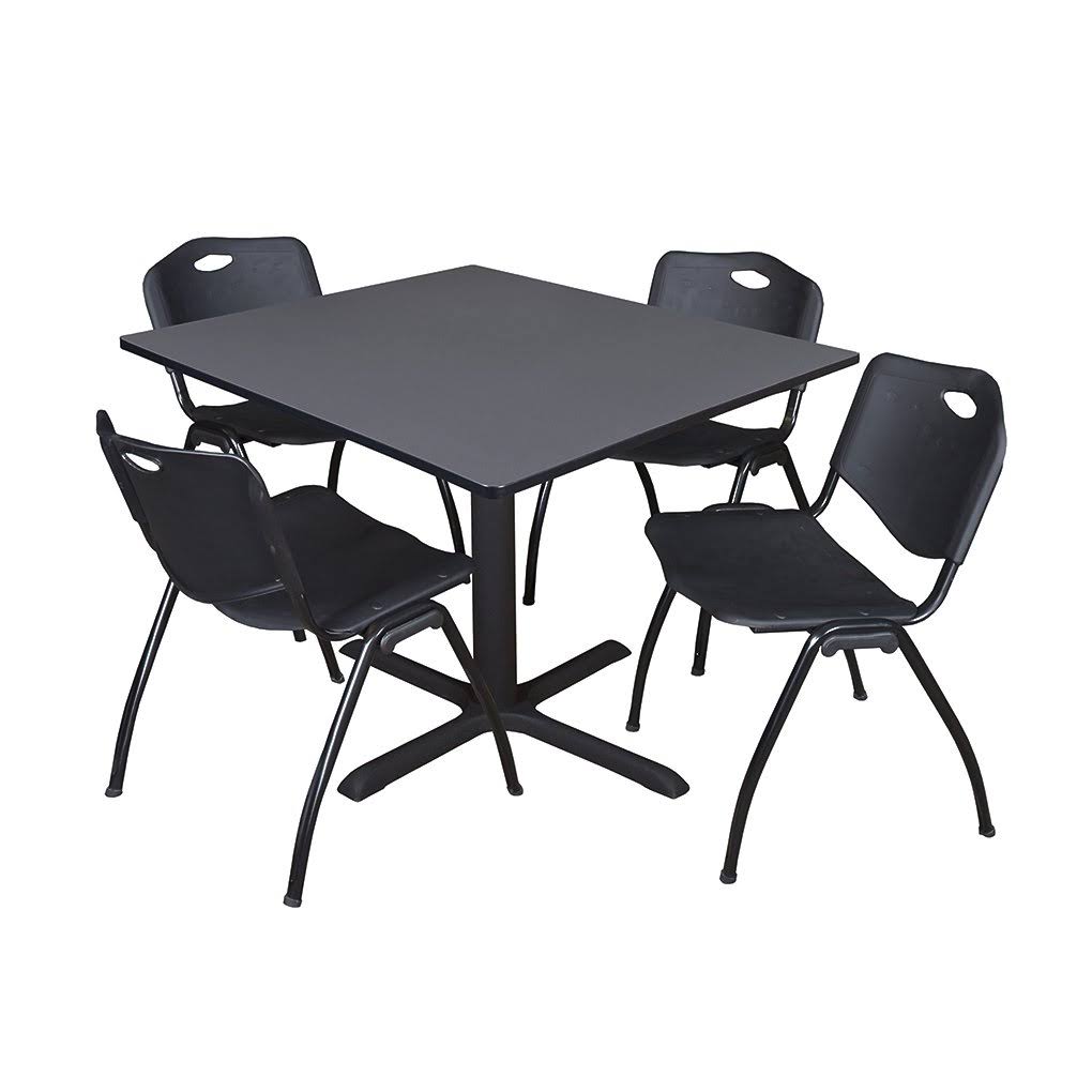 Grey Square Breakroom Table & 4 Stack Chairs V219510