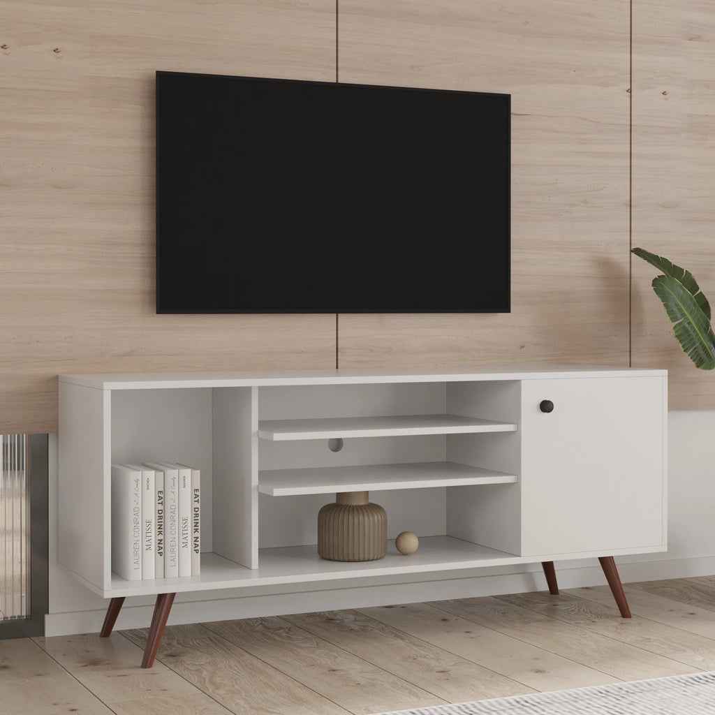 White Particle Board TV Stand with Storage and 2 Shelves M2896