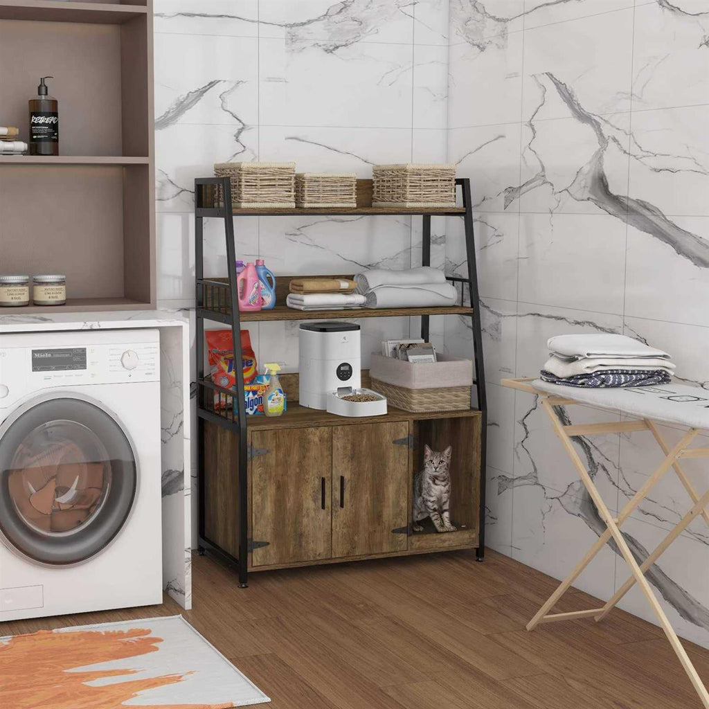 Wood Cat Litter Box Enclosure with Shelf M3722