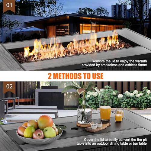 45 inch Propane Gas Fire Pit Table with Lid, Lava Rock, Waterproof Cover E6193