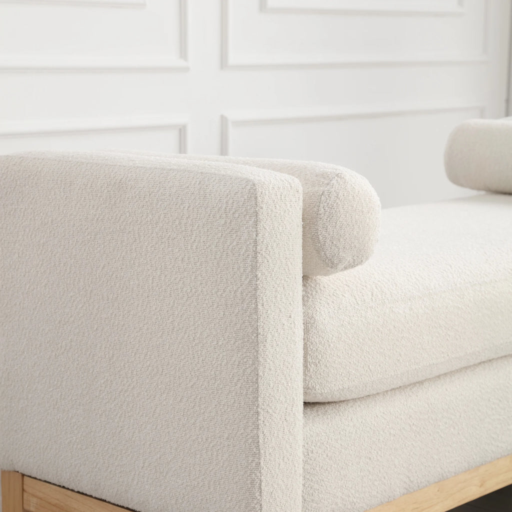 Ivory Upholstered Bench with Wood Legs W333