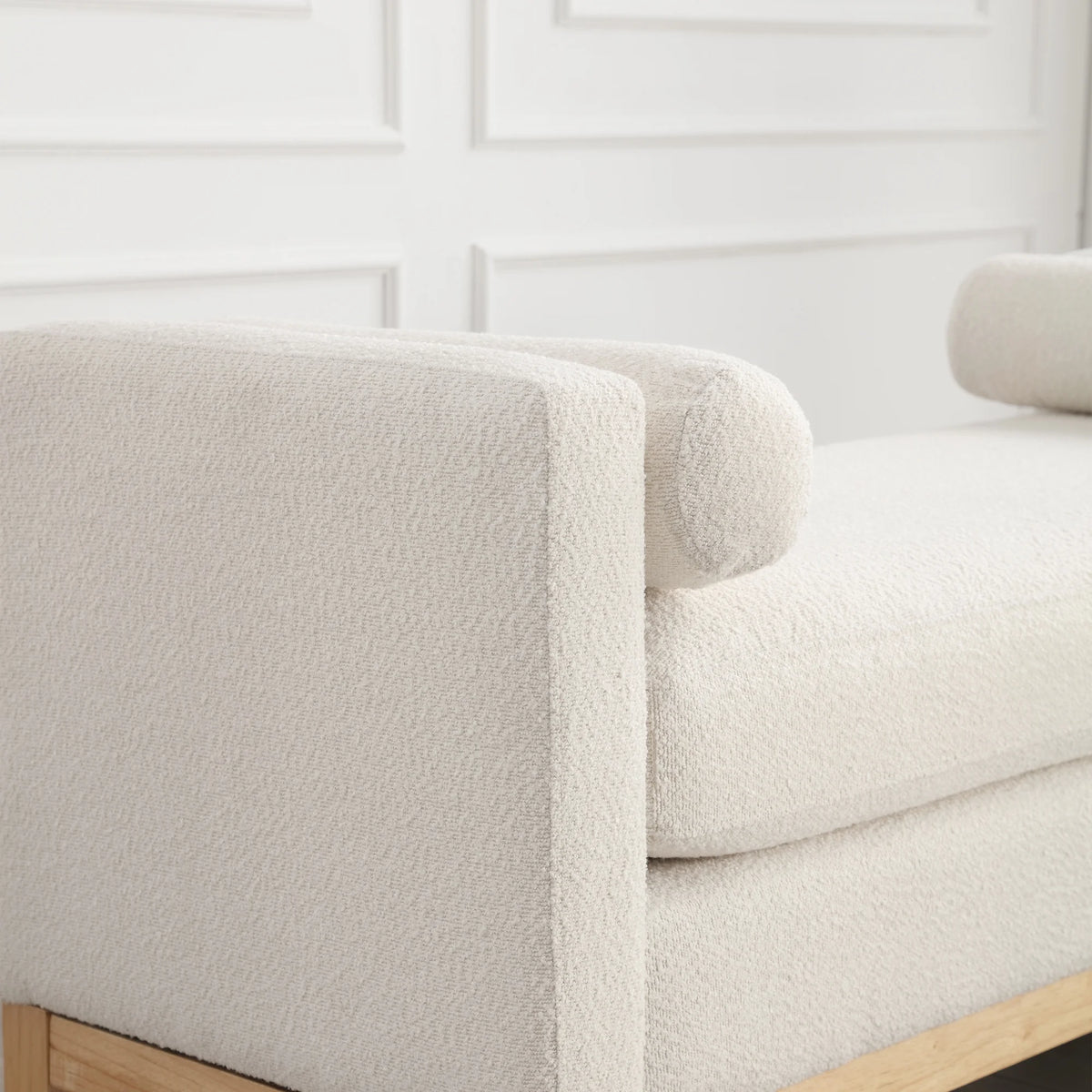 Ivory Upholstered Bench with Wood Legs W333