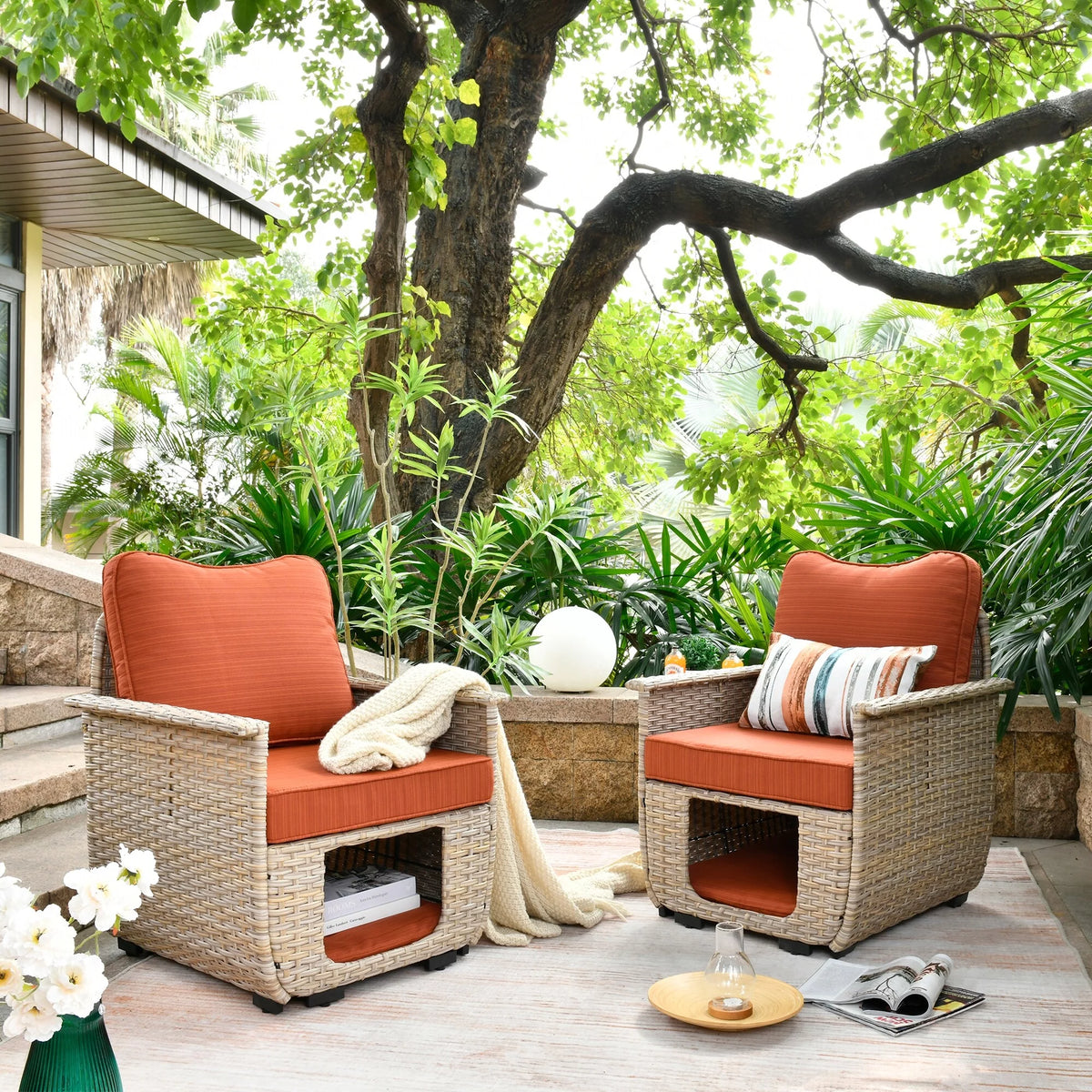 2-piece Dark Grey Wicker Patio Chair Set V278004