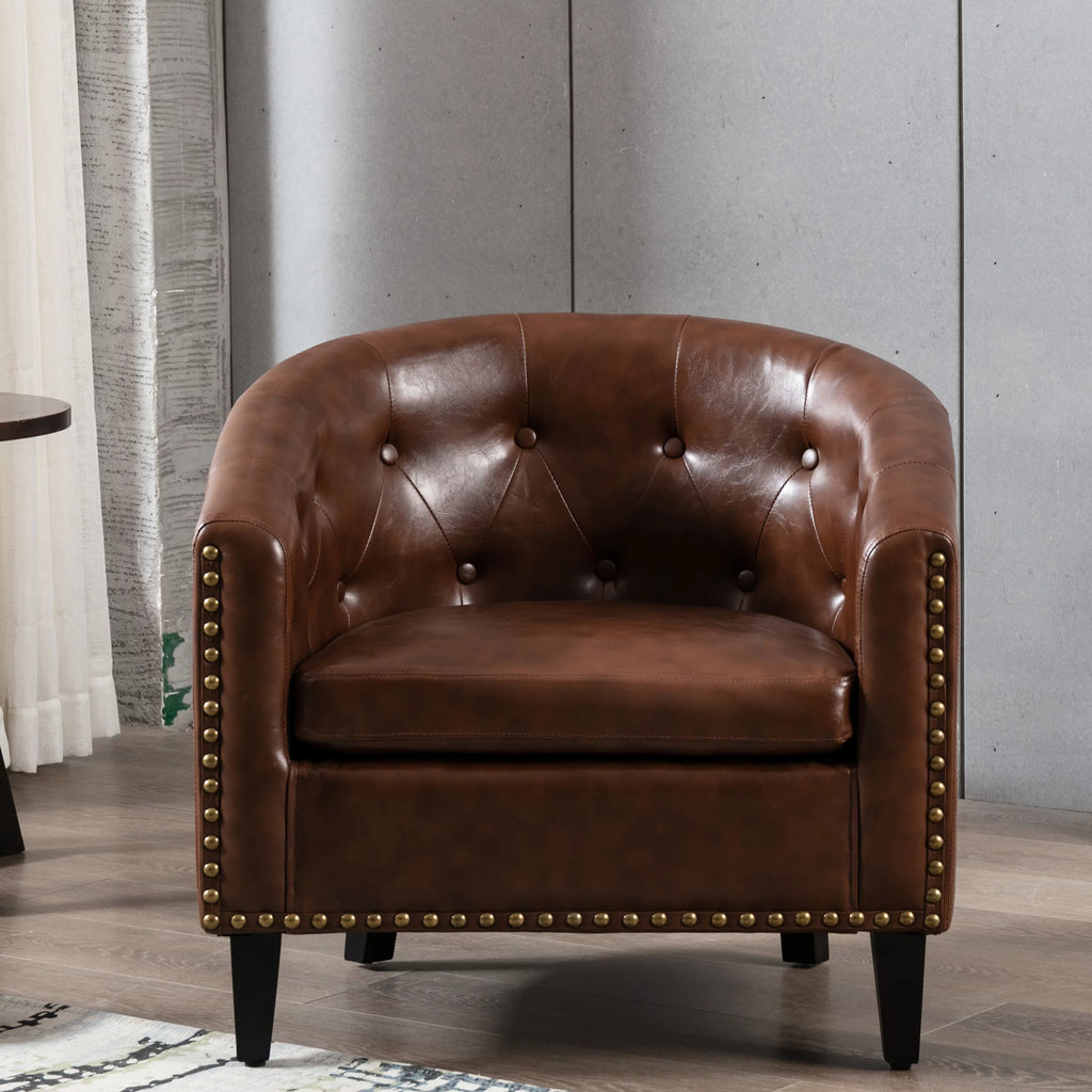 PU Leather Tufted Barrel Chair W824