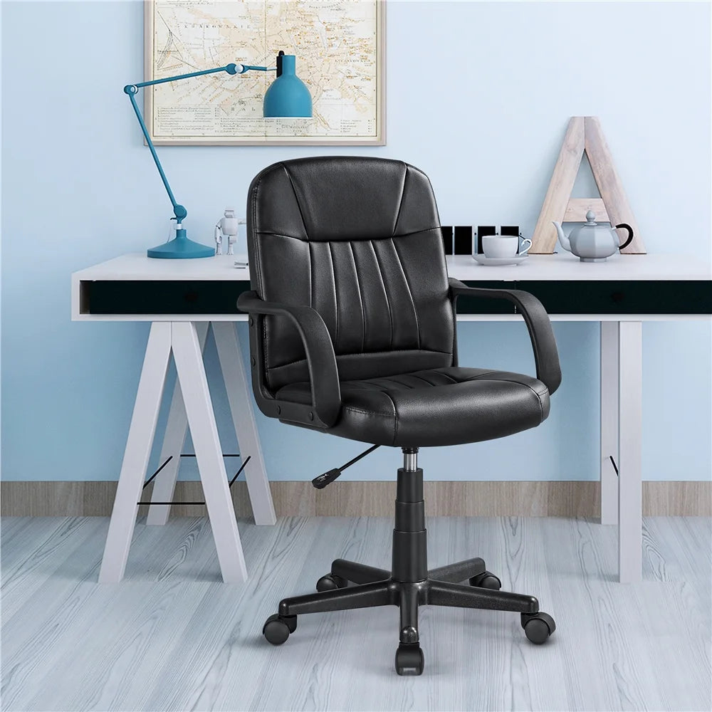 Black Faux Leather Swivel Office Chair Set of 2 Q647