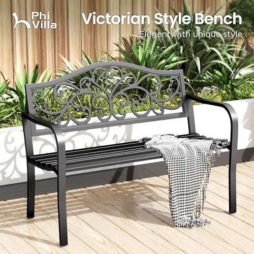 43 Inch Cast Iron Steel Frame Outdoor Garden Bench N1126