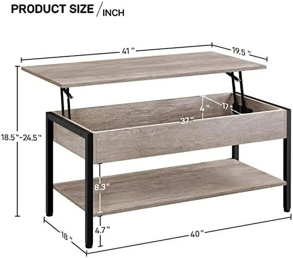Industrial Lift Top Coffee Table 47.5x24x20 Inches Gray W39864