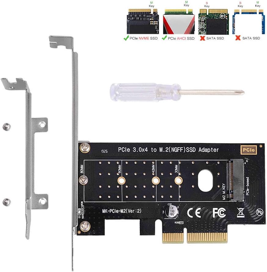 M Key M.2 NVMe SSD to PCIe 3.0 x4 Adapter Card with Low Profile Bracket B3751