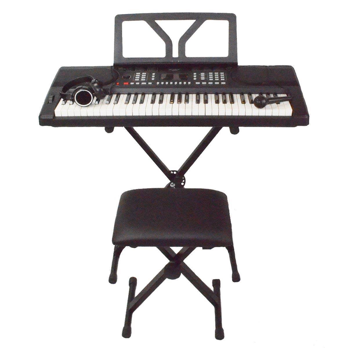 61 Key Portable Electronic Digital Keyboard Piano with Stand, Bench, Headphones, Microphone, Adapter T948633