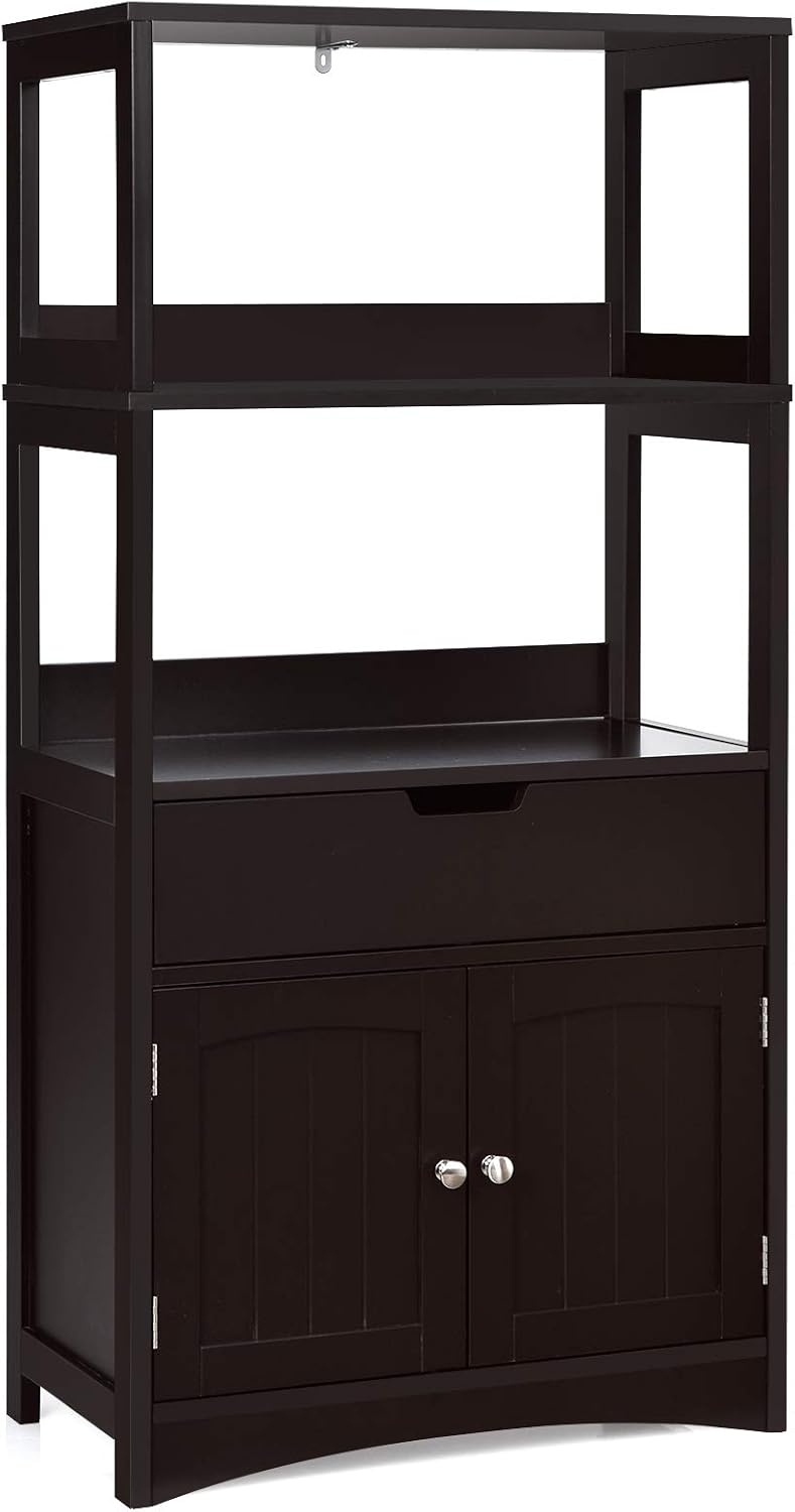 Grey Free Standing Bathroom Floor Cabinet with Drawer and Shelves L145