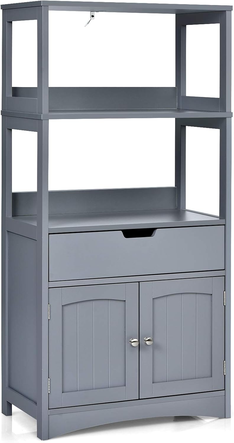 Grey Free Standing Bathroom Floor Cabinet with Drawer and Shelves L145