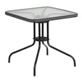 28 Square Tempered Glass Metal Table with Gray Rattan Edging T1097