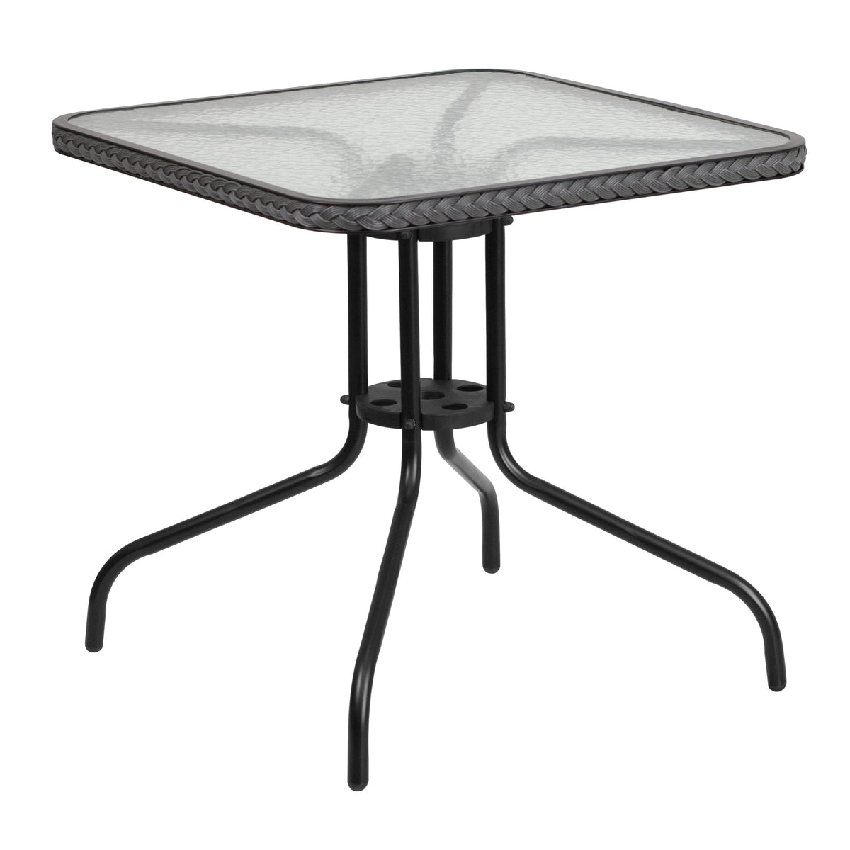28 Square Tempered Glass Metal Table with Gray Rattan Edging T1097