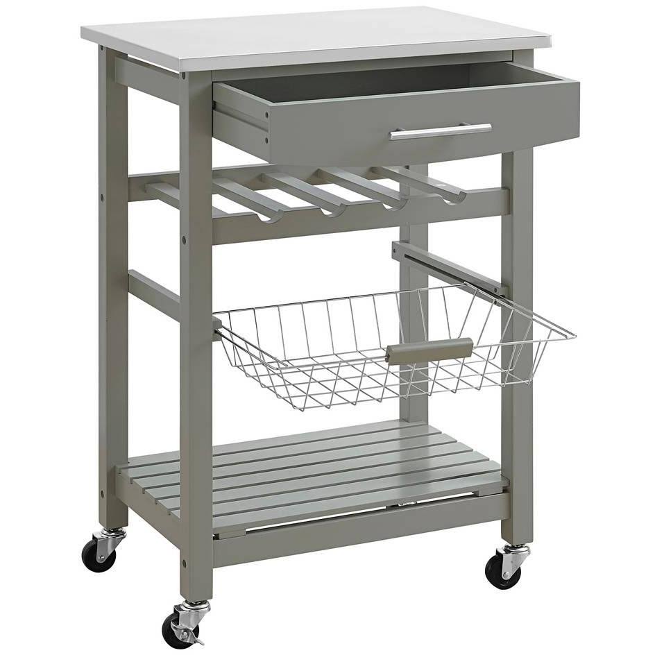 Gray Wood and Stainless Steel Kitchen Cart Y8899