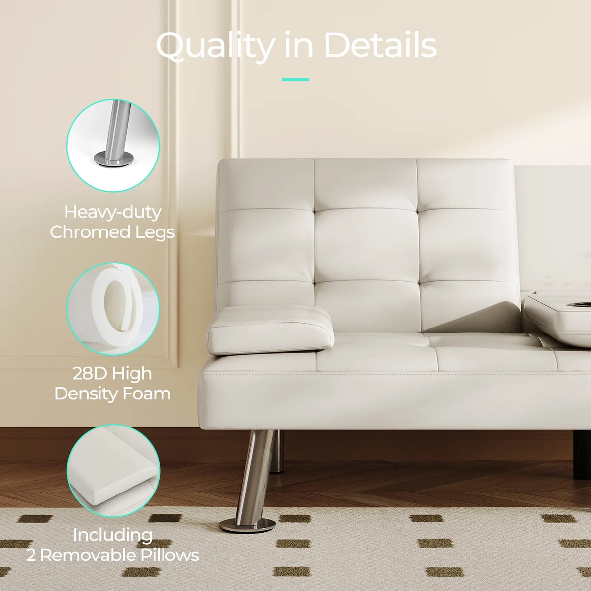 White Faux Leather Futon Couch Y5860