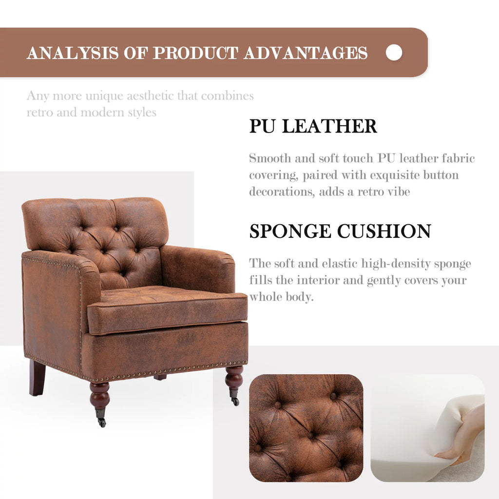 Brown Tufted Upholstered Accent Chair with Wood Legs Y843672