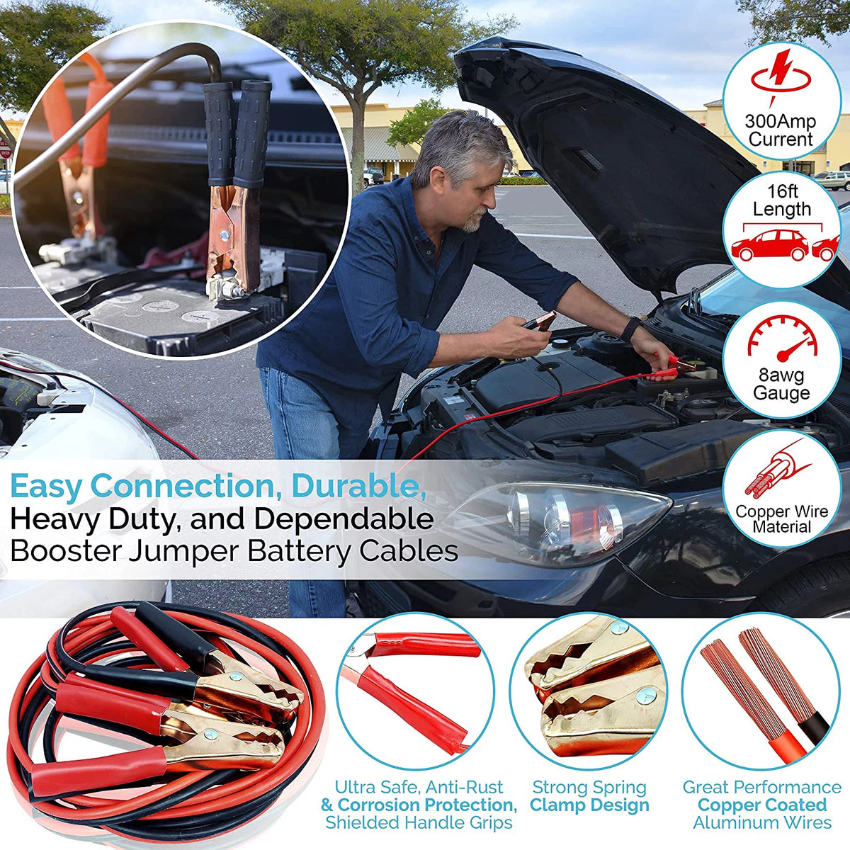 43 Piece Car Emergency Roadside Assistance Kit First Aid Kit Jumper Cables Tow Strap C2741