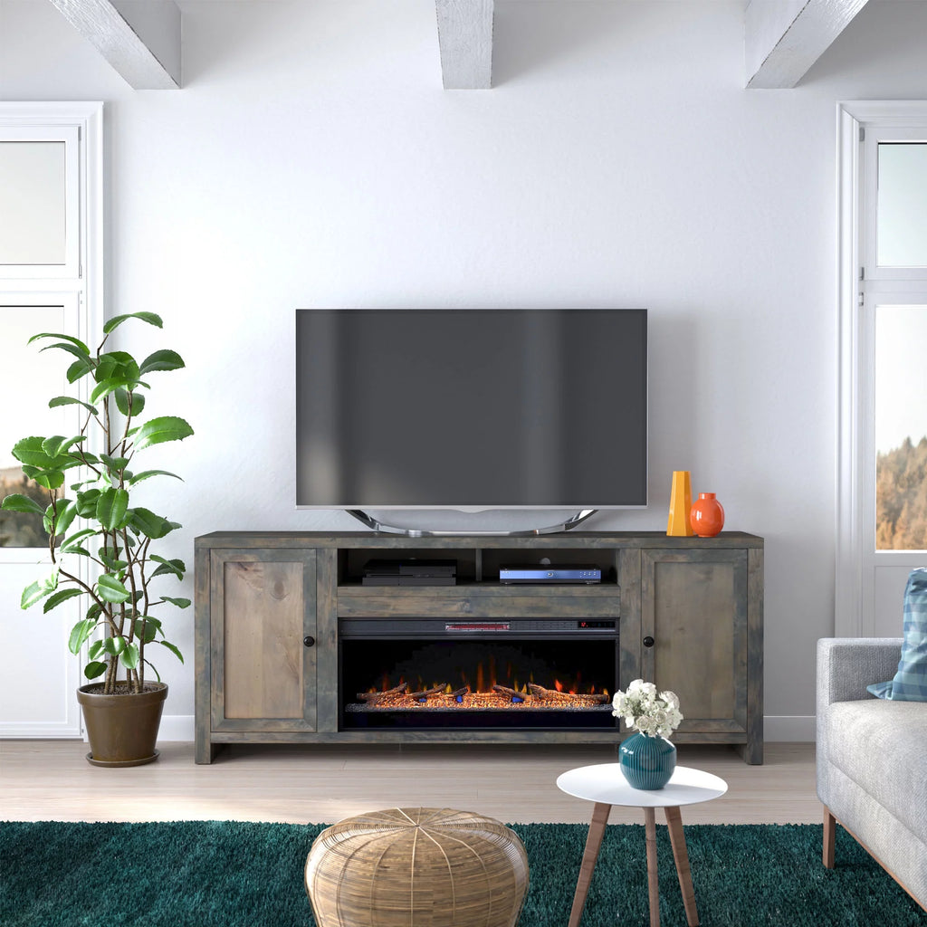 85 inch Rustic Solid Wood Fireplace TV Stand V265680