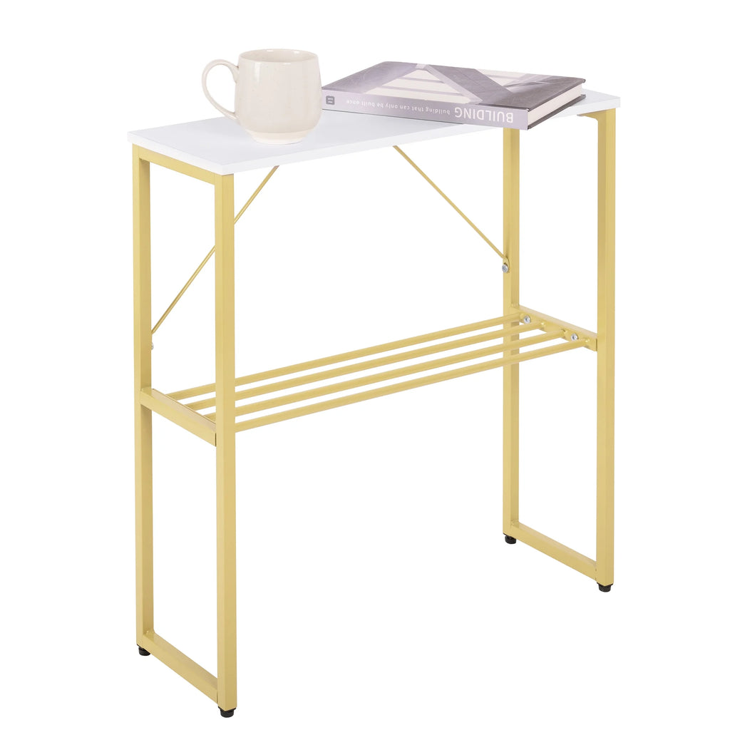 White Narrow Side Table with Shelf Z9949