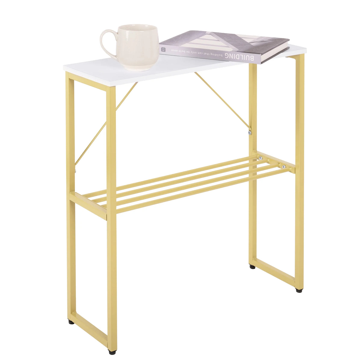 White Narrow Side Table with Shelf Z9949