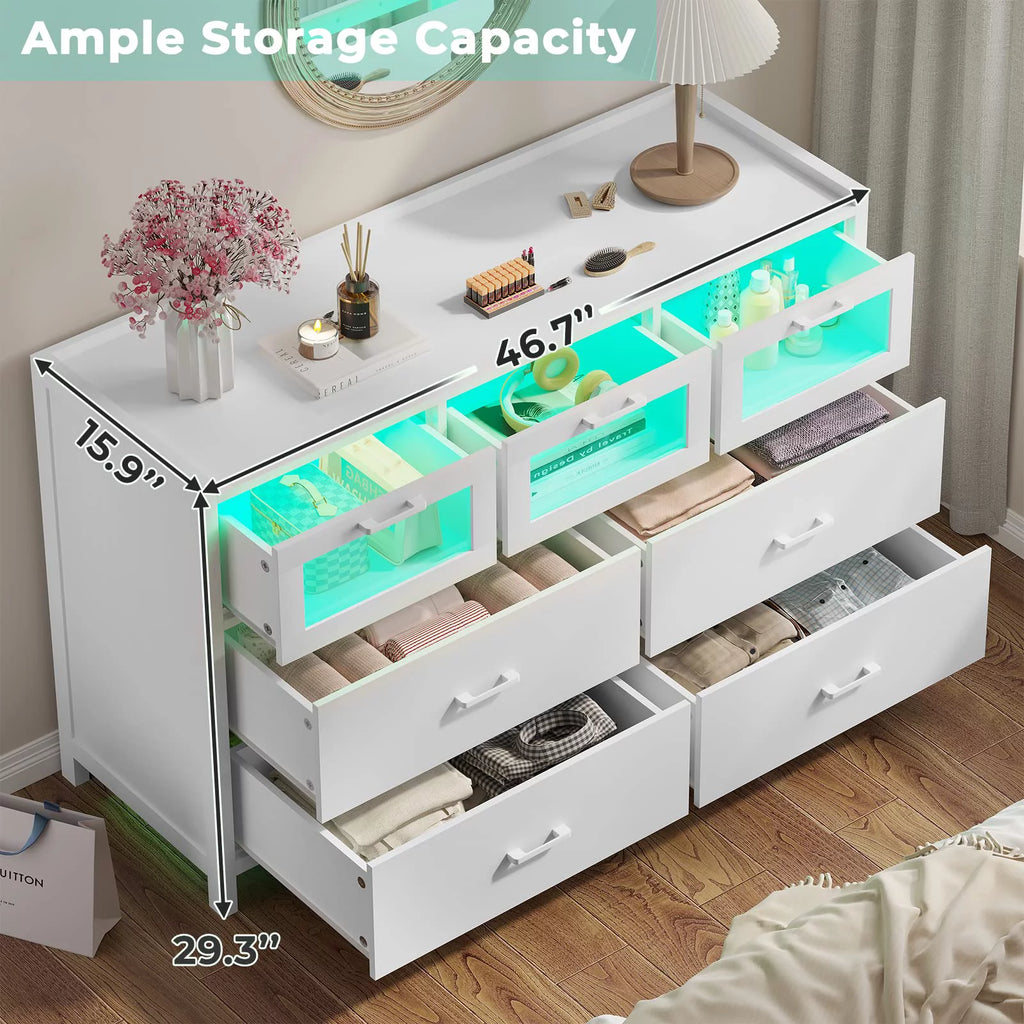 White 7 Drawer Dresser with LED Lights I476