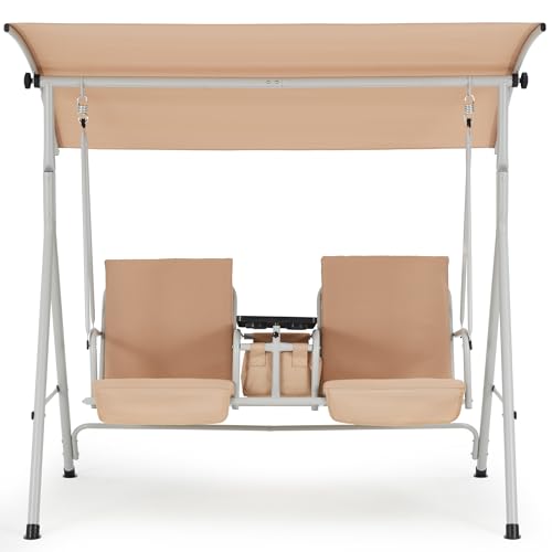 2 Seat Outdoor Porch Swing with Adjustable Canopy and Cushions R623849