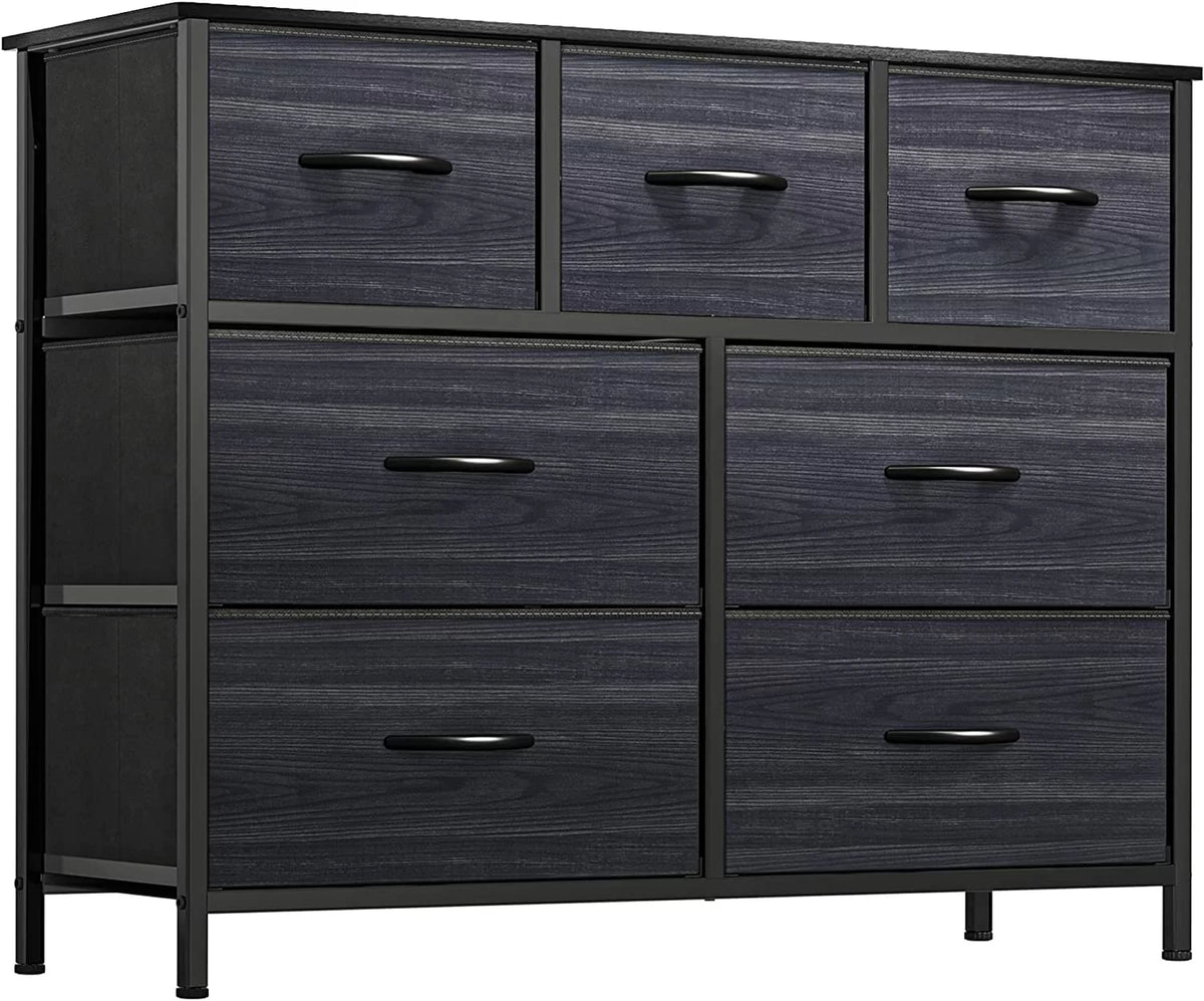 7 Drawer Fabric Dresser with Steel Frame and Wooden Top Z290059