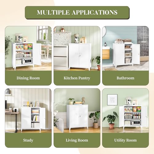 White 5 Tier Metal Storage Cabinet with 2 Doors and 4 Adjustable Shelves H674