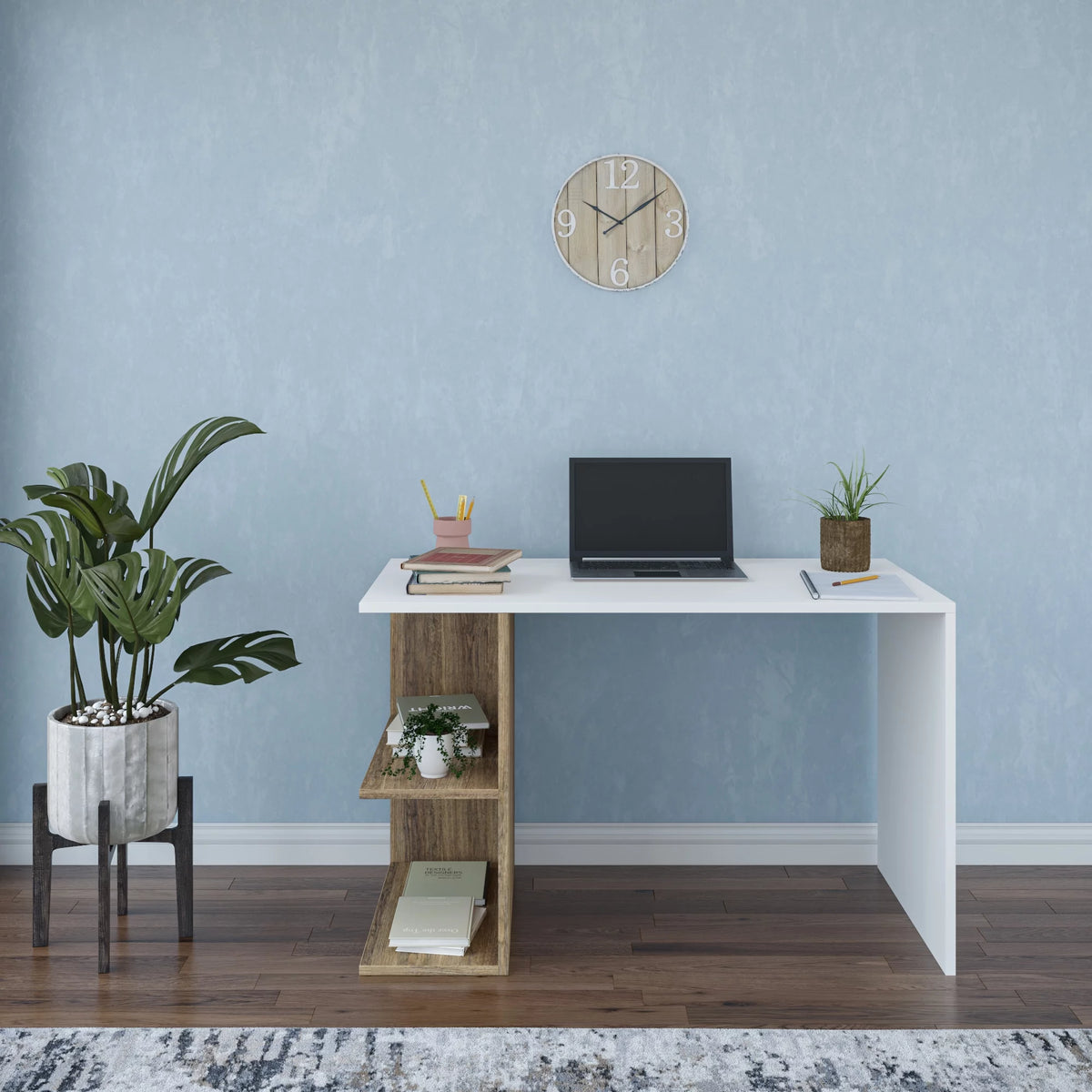 2 Tier White Walnut Modern Desk T892837