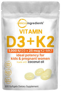 Vitamin D3 1,000 iu Plus K2 25 mcg 300 Coconut Oil Softgels V8109