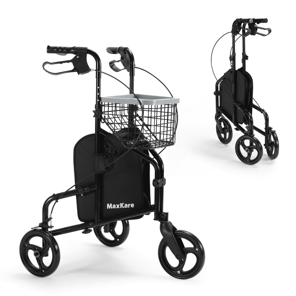 3-Wheel Rollator Walker with Basket & Tray, Black W863868
