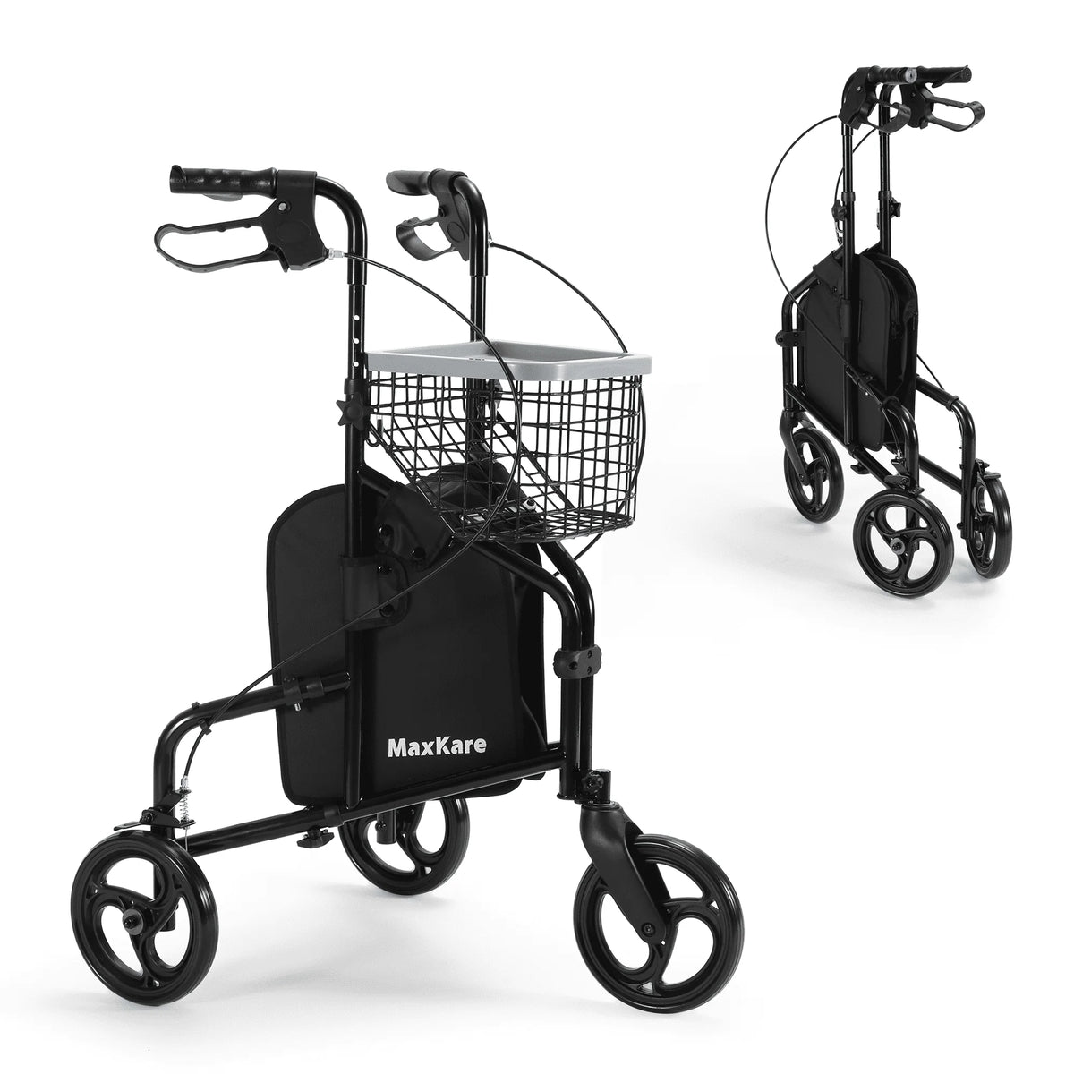 3-Wheel Rollator Walker with Basket & Tray, Black W863868