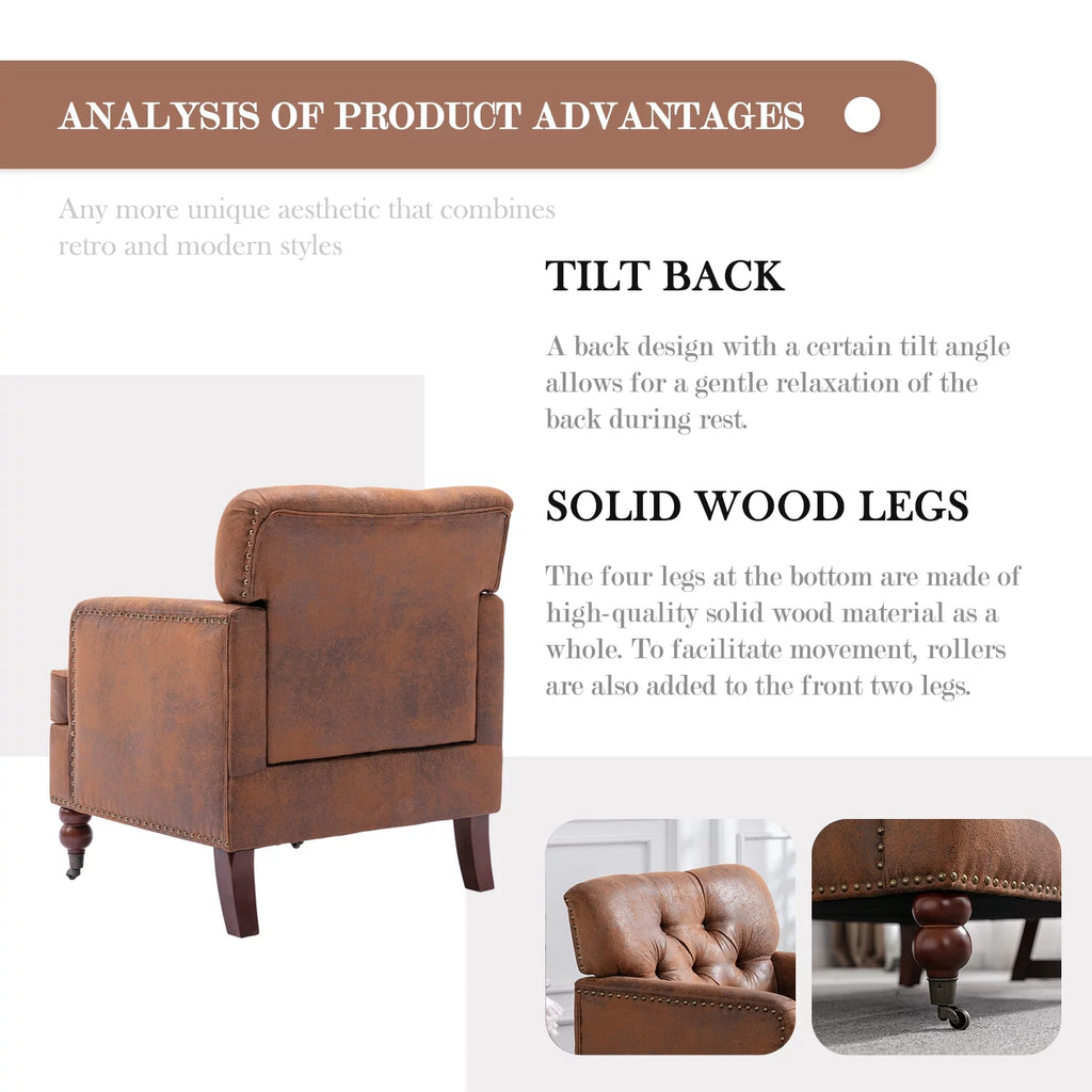 Brown Tufted Upholstered Accent Chair with Wood Legs Y843672
