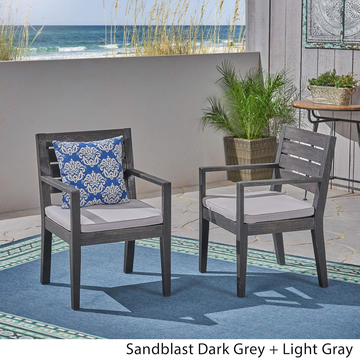 Acacia Wood Outdoor Dining Chairs Set Of 2 N563189