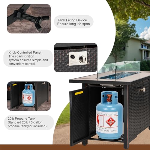 45 inch Propane Gas Fire Pit Table with Lid, Lava Rock, Waterproof Cover E6193