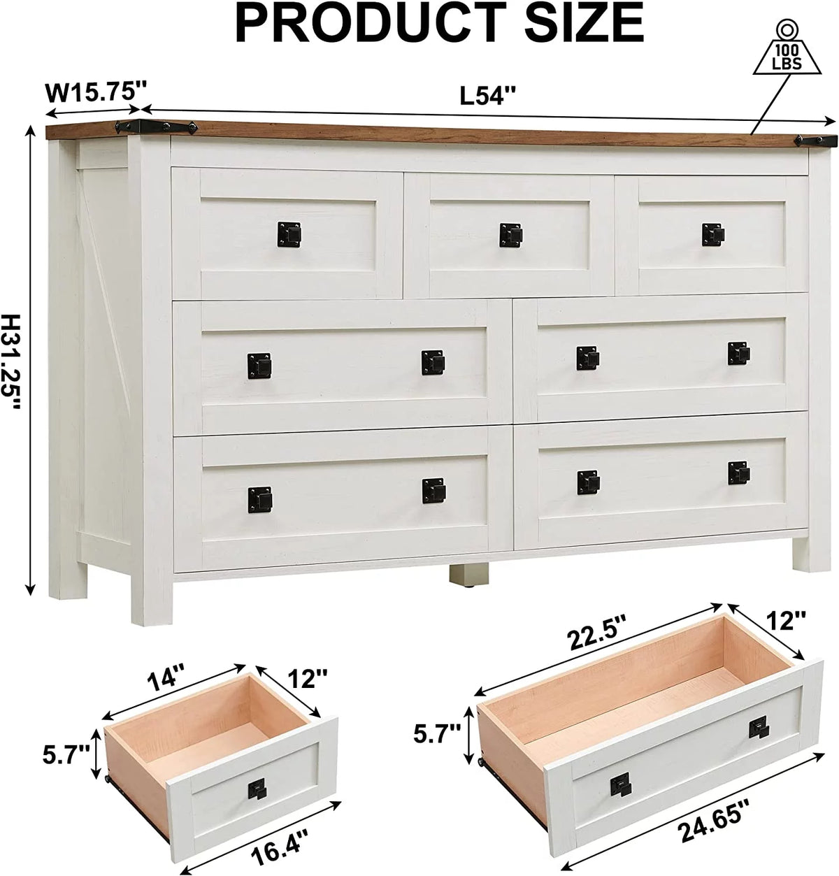 Light Rustic Oak 7 Drawer Dresser Storage Cabinet U961